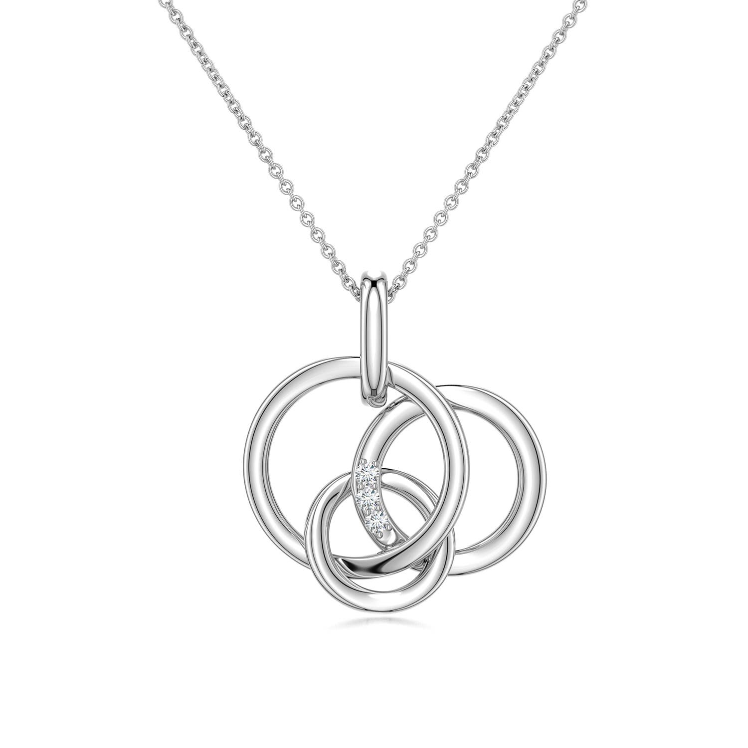 1.3mm GVS2 Diamond Interlocking Triple Circle Pendant in S999 Silver