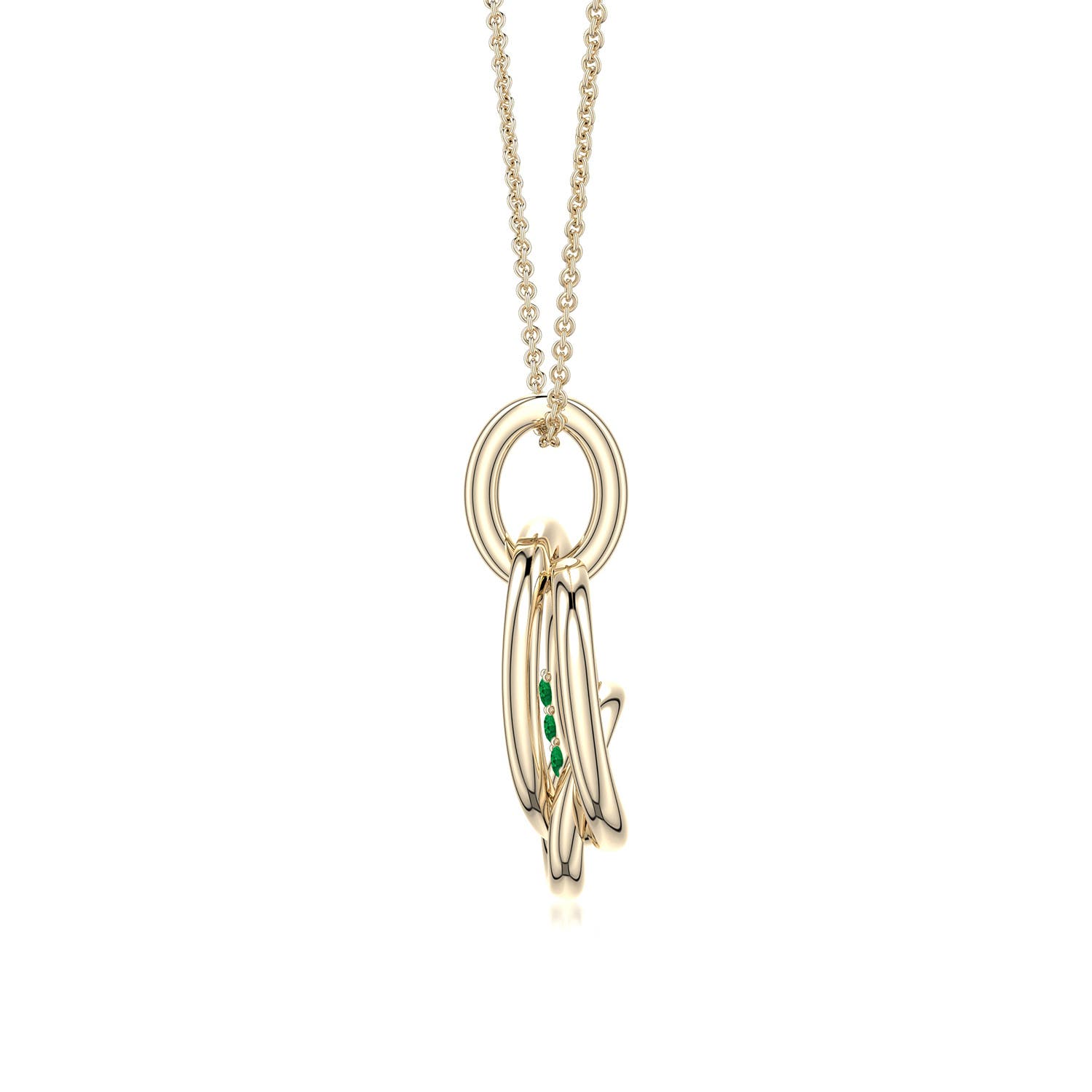 1.3mm AAA Emerald Interlocking Triple Circle Pendant in 18K Yellow Gold