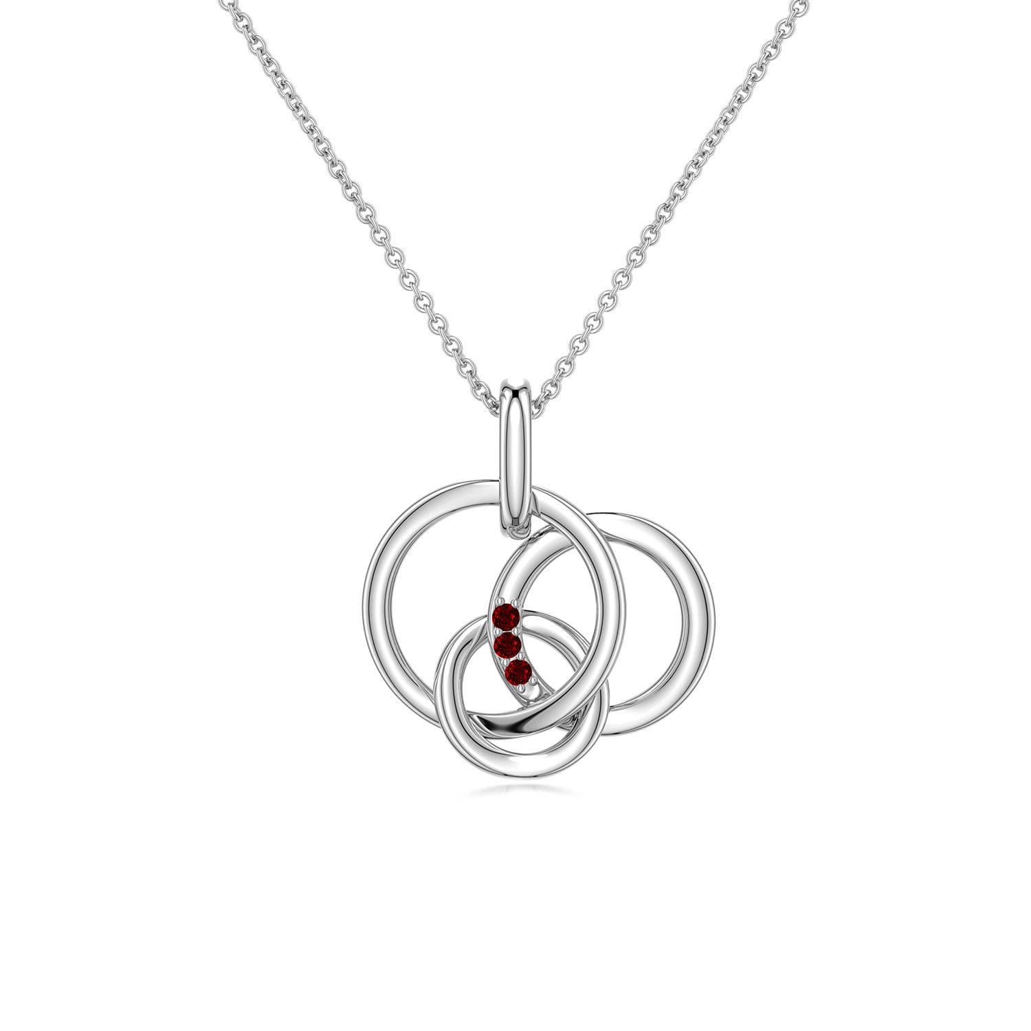 1.1mm AAAA Ruby Interlocking Triple Circle Pendant in 18K White Gold