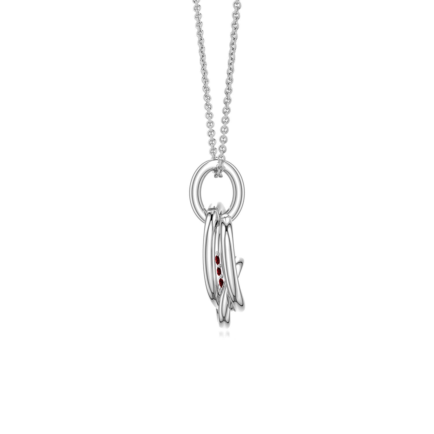 1.1mm AAAA Ruby Interlocking Triple Circle Pendant in 18K White Gold