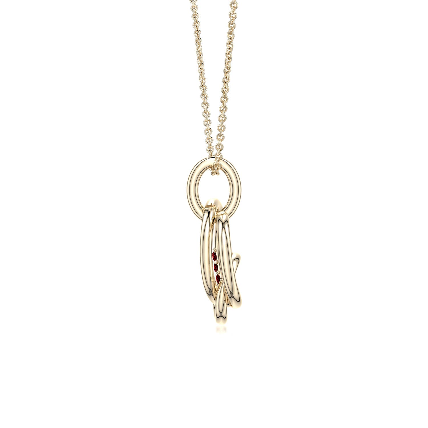 1.1mm AAAA Ruby Interlocking Triple Circle Pendant in 18K Yellow Gold