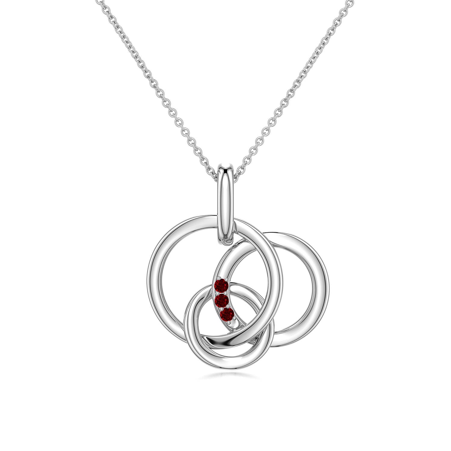 1.3mm AAAA Ruby Interlocking Triple Circle Pendant in White Gold