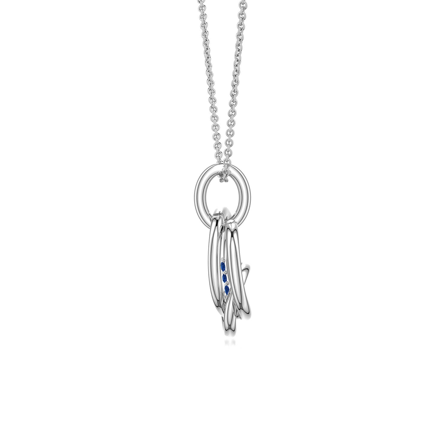 1.1mm AAA Blue Sapphire Interlocking Triple Circle Pendant in 18K White Gold