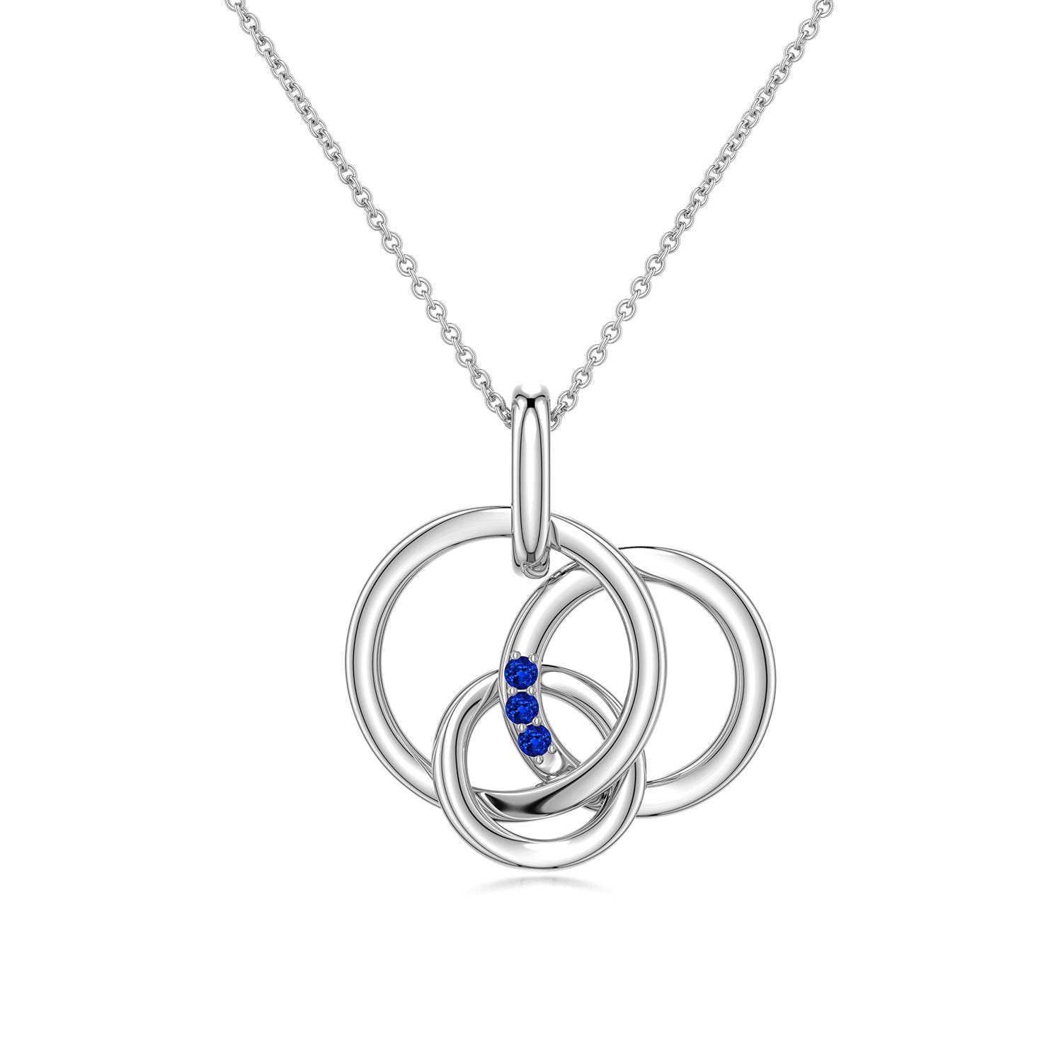 1.3mm AAAA Blue Sapphire Interlocking Triple Circle Pendant in 18K White Gold