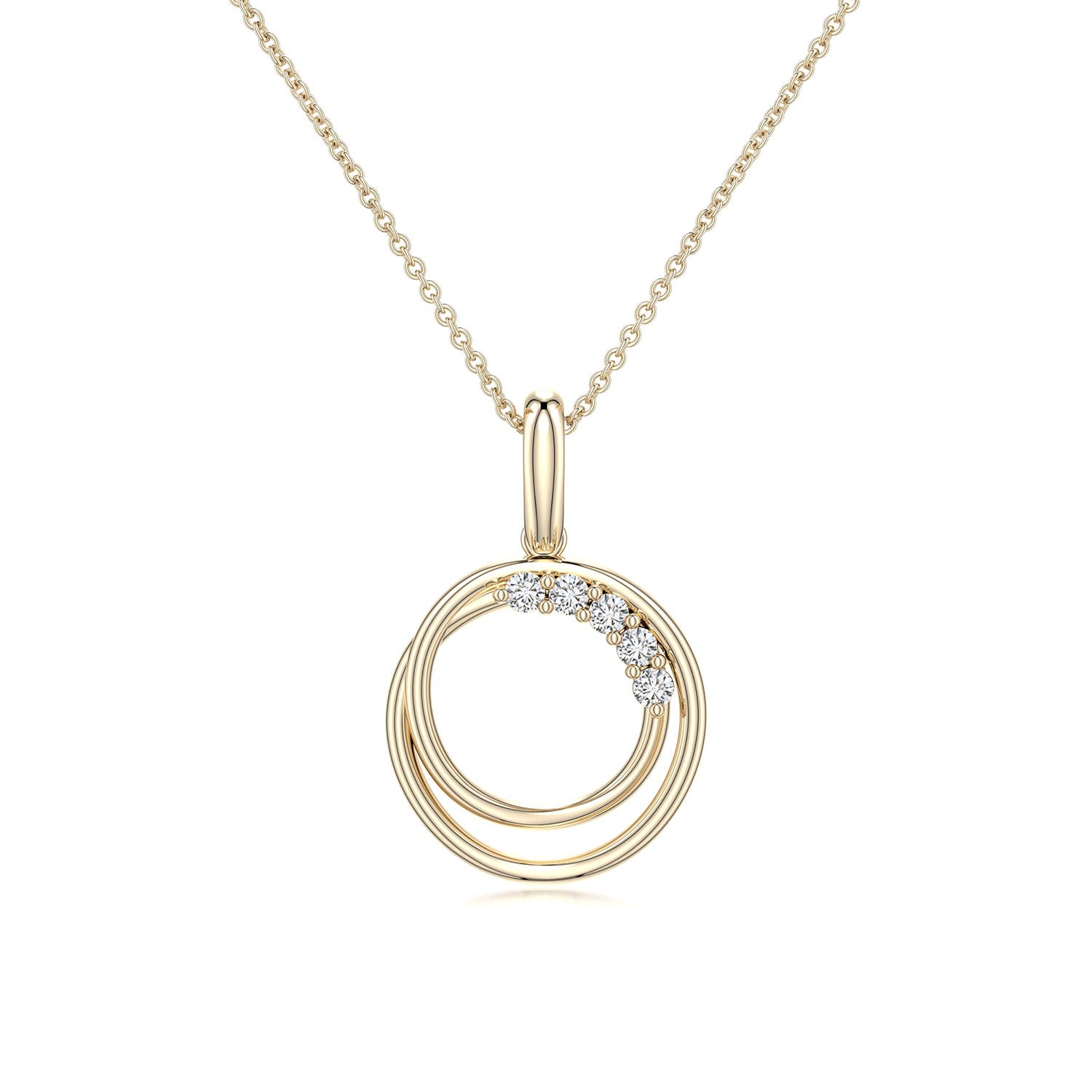 1.3mm HSI2 Interlocking Double Circle Diamond Pendant in 18K Yellow Gold