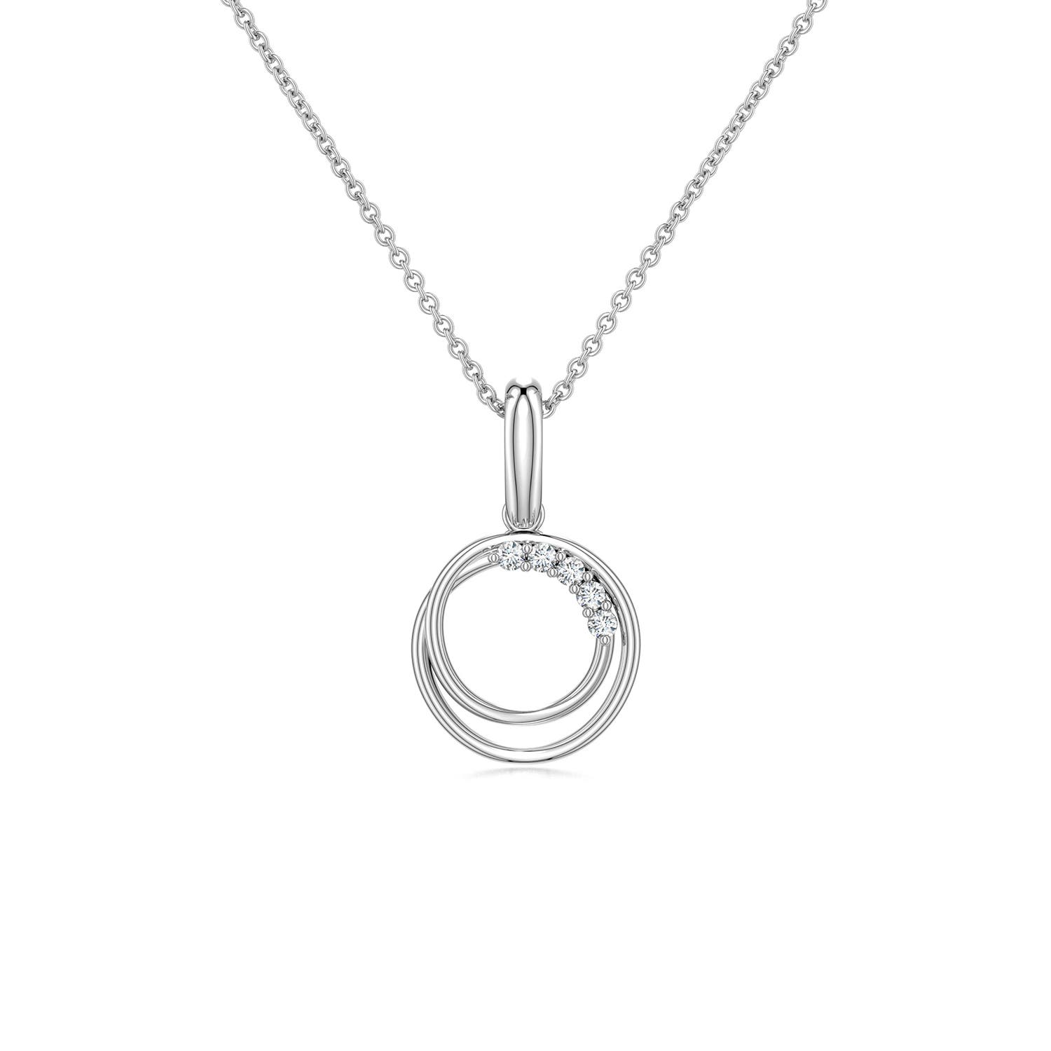 1mm GVS2 Interlocking Double Circle Diamond Pendant in 18K White Gold