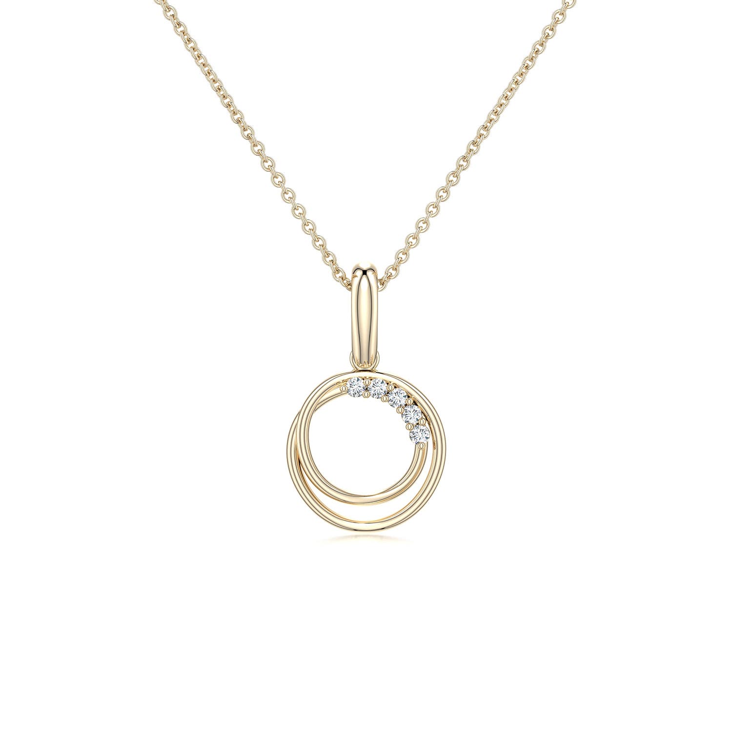 1mm GVS2 Interlocking Double Circle Diamond Pendant in 18K Yellow Gold