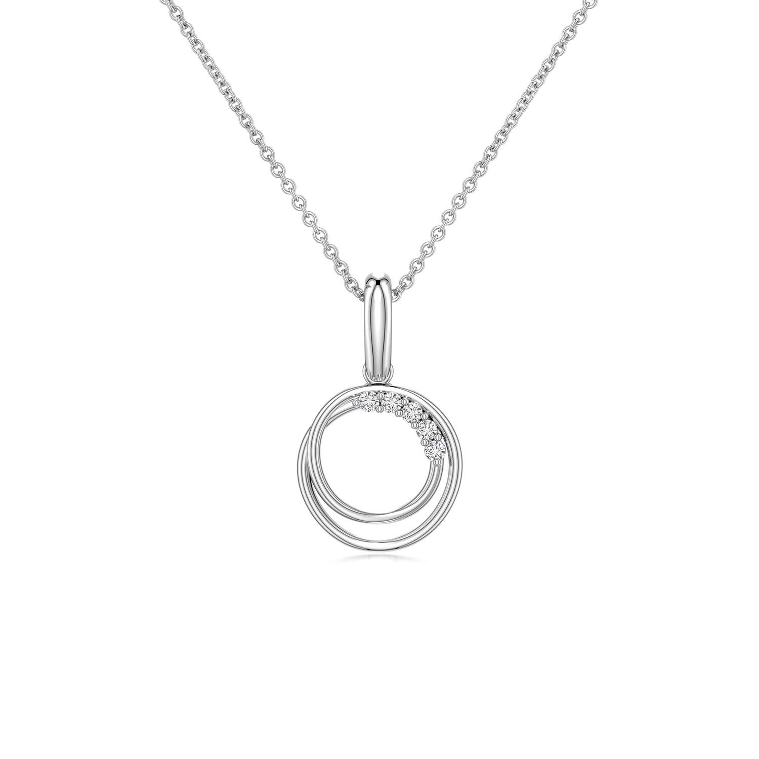 1mm HSI2 Interlocking Double Circle Diamond Pendant in 18K White Gold
