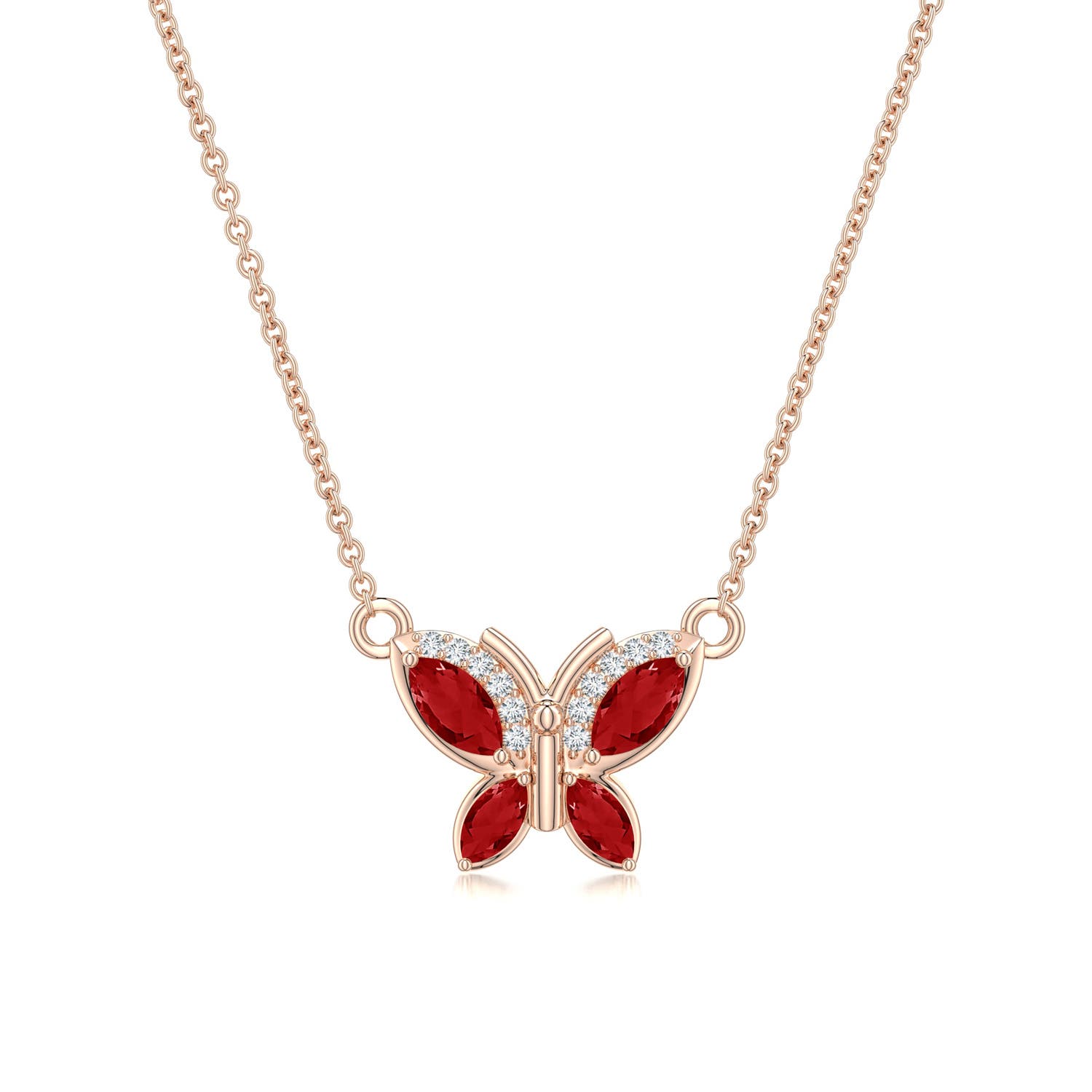 5x2.5mm AAA Marquise Ruby Butterfly Pendant in Rose Gold