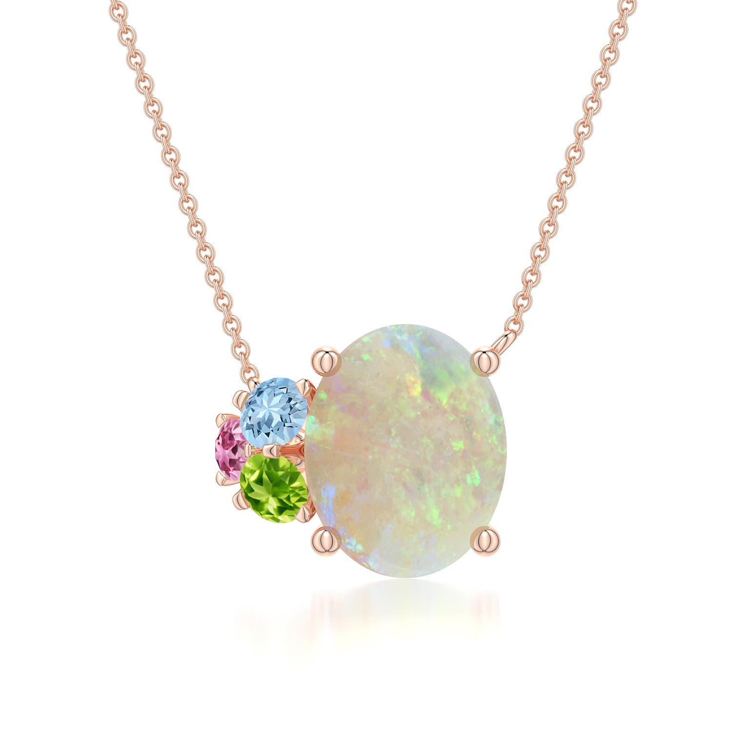 10x8mm AAA Oval Opal Pendant with Multi-Gemstone Cluster in Rose Gold - main