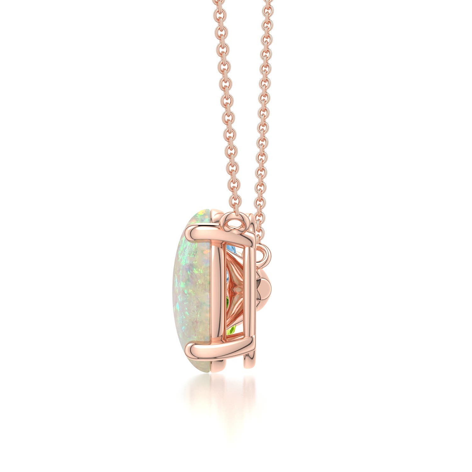 10x8mm AAA Oval Opal Pendant with Multi-Gemstone Cluster in Rose Gold - side