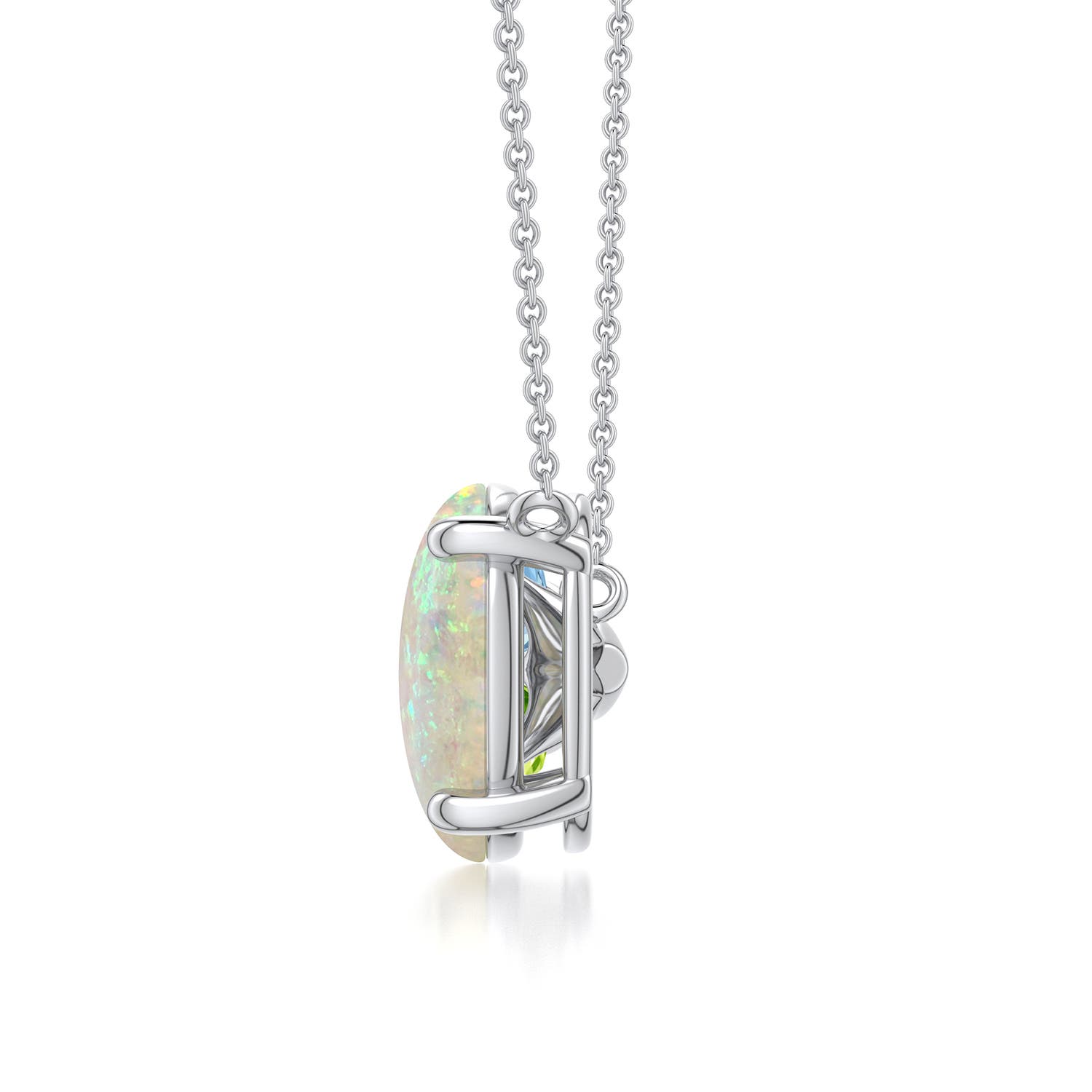 10x8mm AAA Oval Opal Pendant with Multi-Gemstone Cluster in White Gold - side