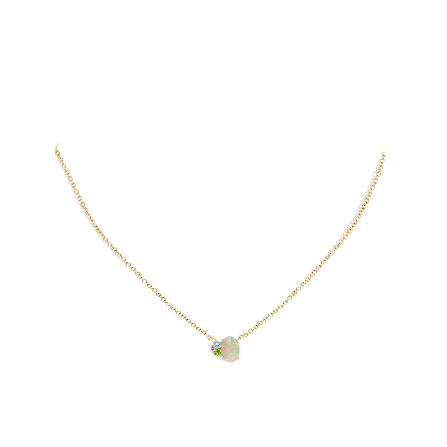 8x6mm AAA Oval Opal Pendant with Multi-Gemstone Cluster in Yellow Gold - body_neck - body_neck
