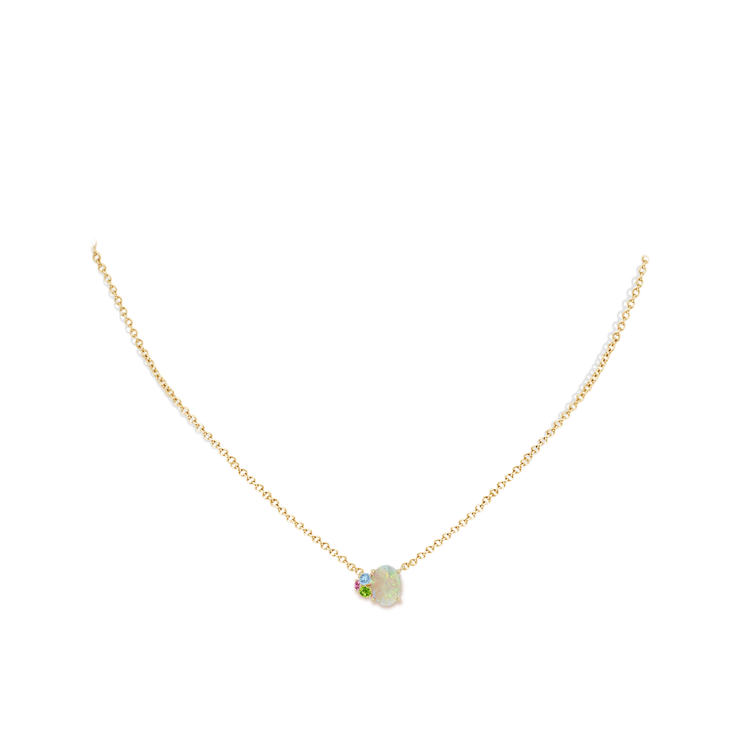 8x6mm AAA Oval Opal Pendant with Multi-Gemstone Cluster in Yellow Gold - body_neck - body_neck