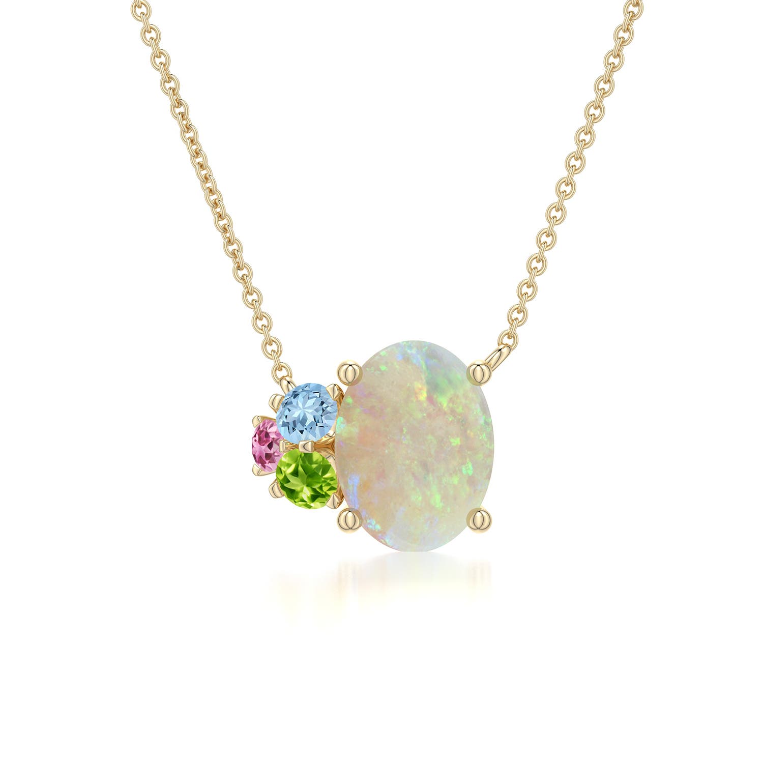 8x6mm AAA Oval Opal Pendant with Multi-Gemstone Cluster in Yellow Gold - main