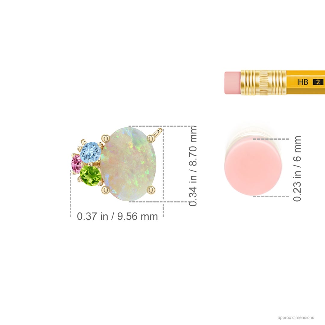 8x6mm AAA Oval Opal Pendant with Multi-Gemstone Cluster in Yellow Gold - ruler - ruler