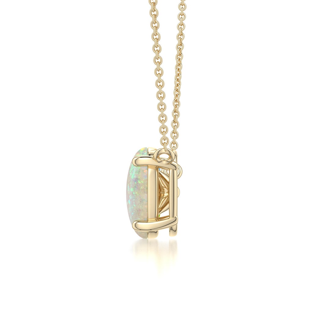 8x6mm AAA Oval Opal Pendant with Multi-Gemstone Cluster in Yellow Gold - side - side 2