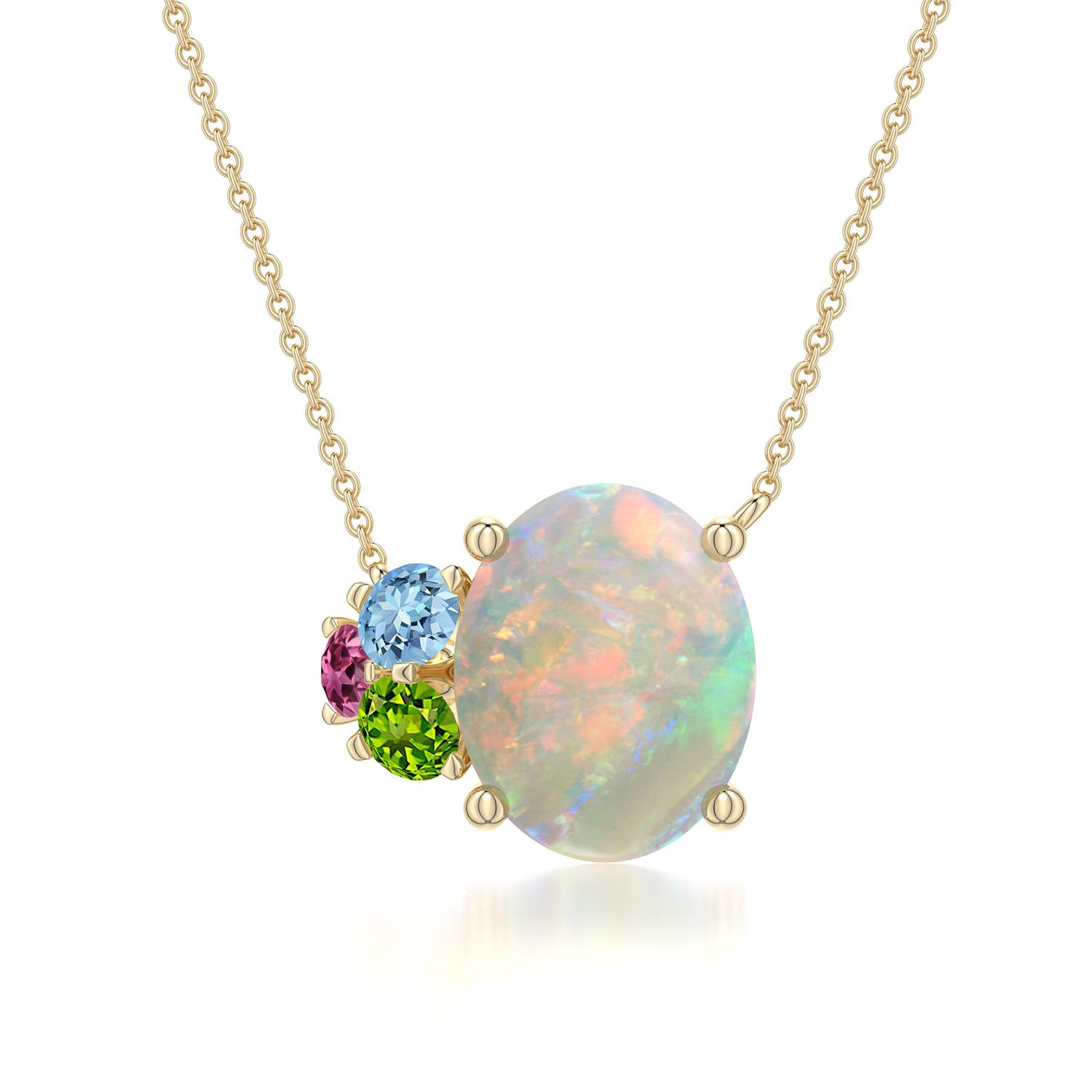 10x8mm AAAA Oval Opal Pendant with Multi-Gemstone Cluster in Yellow Gold - main