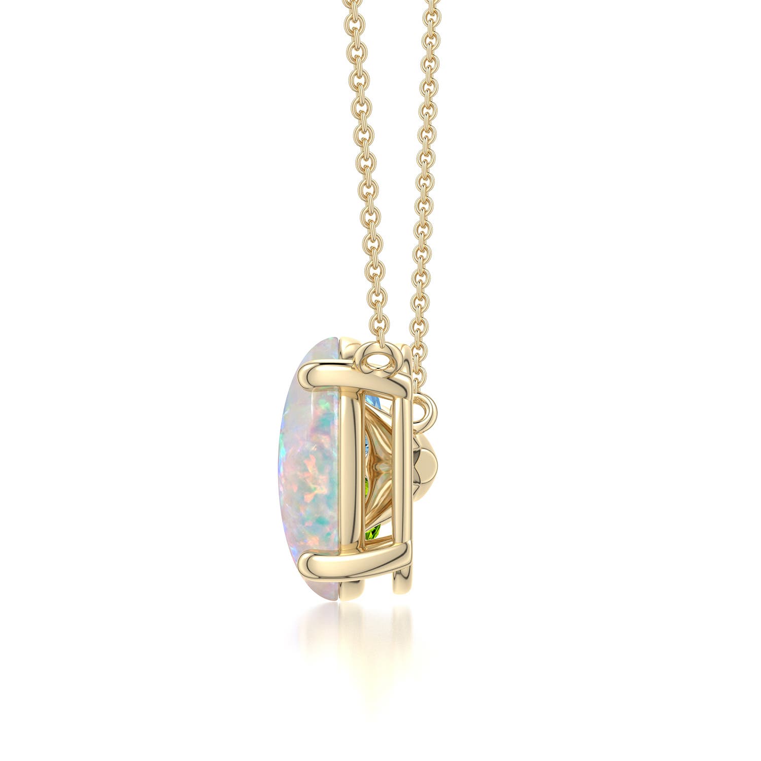 10x8mm AAAA Oval Opal Pendant with Multi-Gemstone Cluster in Yellow Gold - side