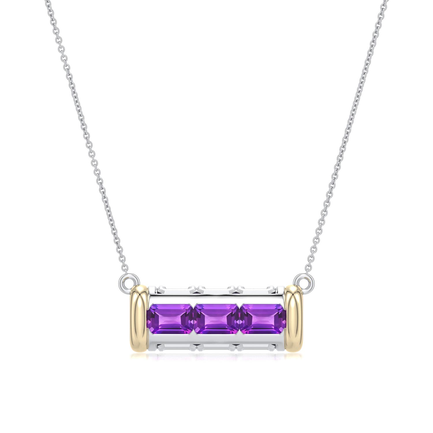 5x3mm AAA Sterling Silver and 18K Yellow Gold Emerald-Cut Amethyst Barrel-Shaped Pendant in 999-18K Mixed Metal - main
