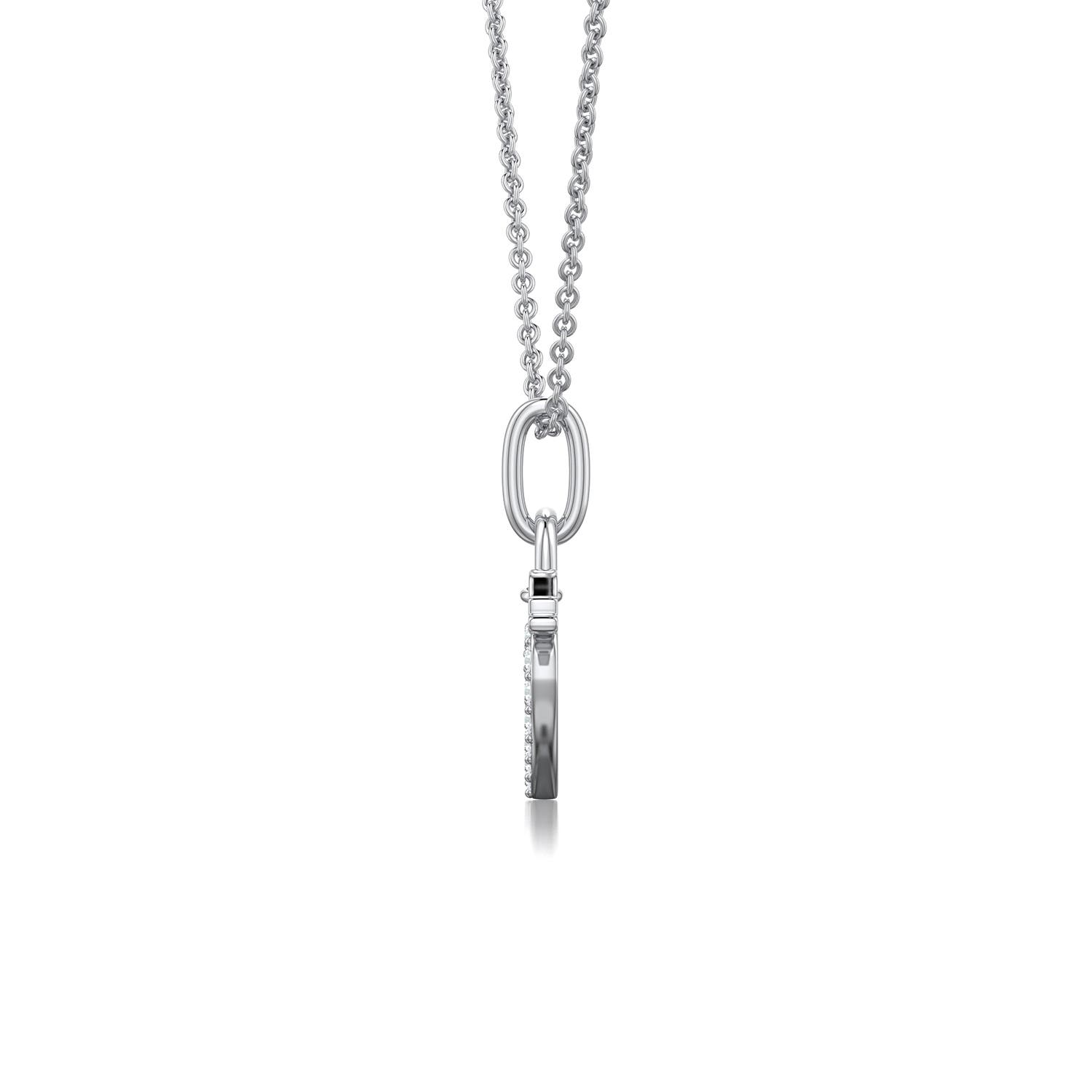0.9mm GVS2 Diamond Open Heart Padlock Pendant with Key in White Gold - side