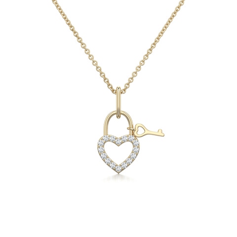 0.9mm GVS2 Diamond Open Heart Padlock Pendant with Key in 18K Yellow Gold - main