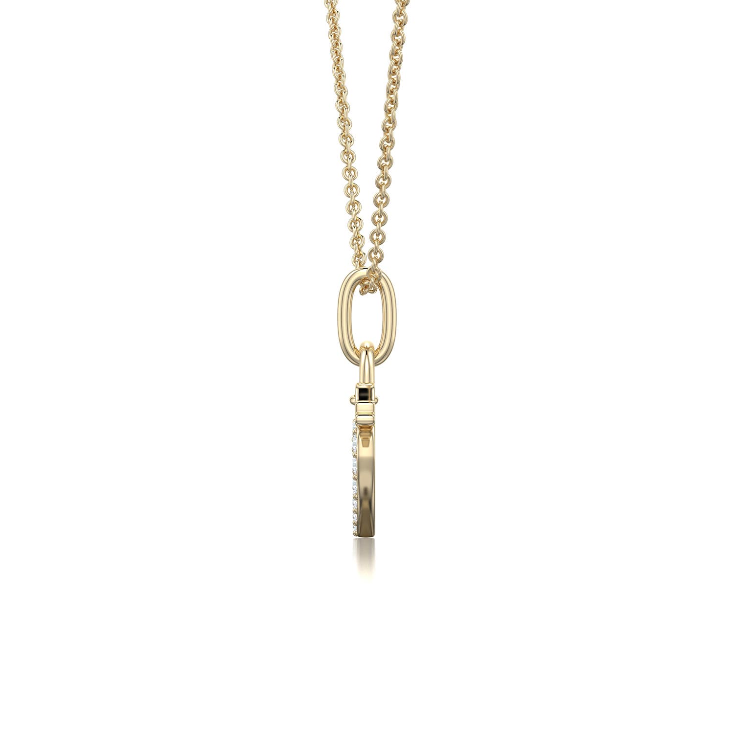 0.9mm GVS2 Diamond Open Heart Padlock Pendant with Key in 18K Yellow Gold - side