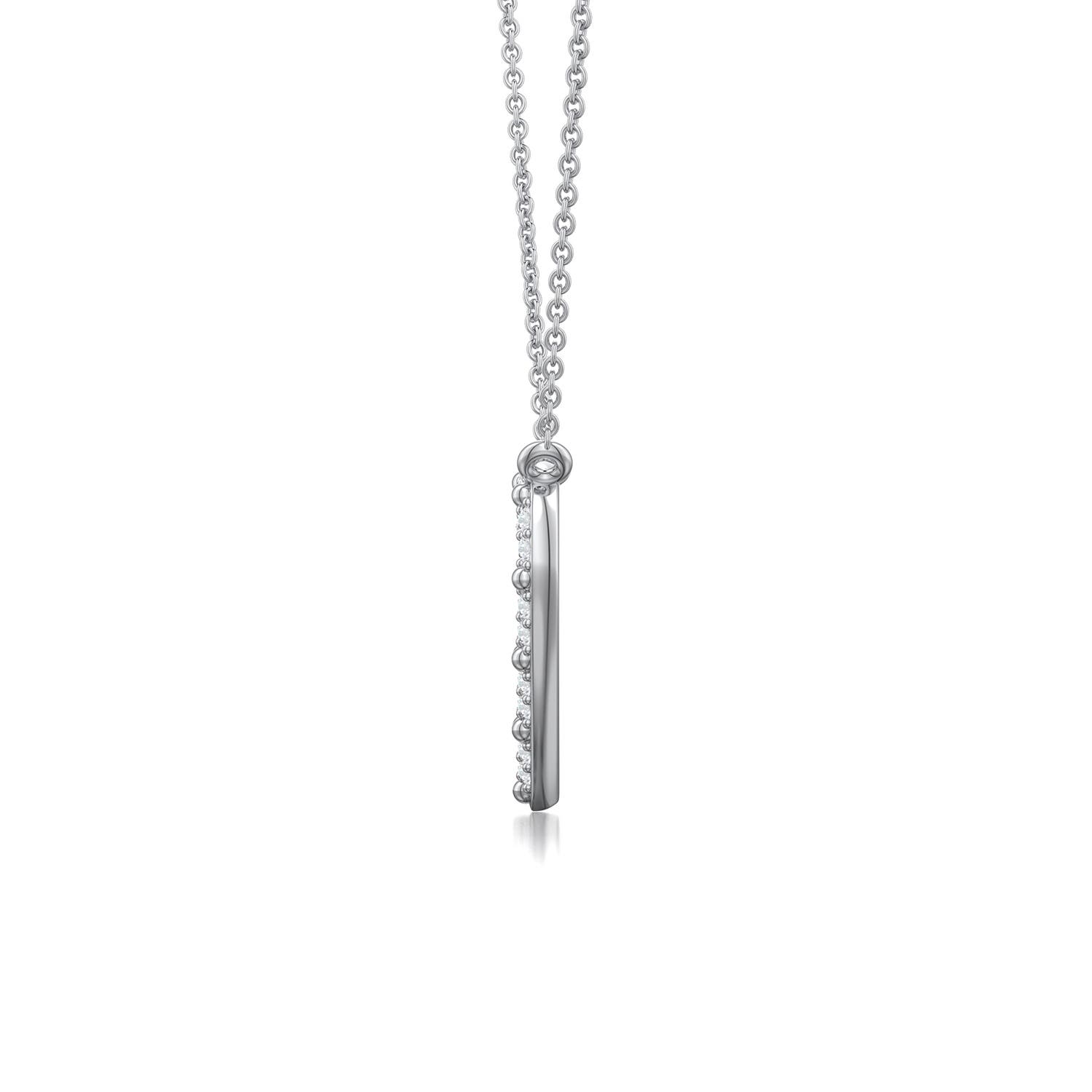0.9mm GVS2 Diamond Heart-Shaped Fluted Pendant in White Gold - side