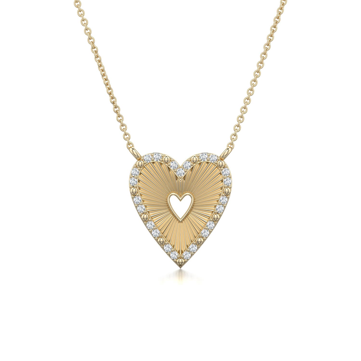 0.9mm GVS2 Diamond Heart-Shaped Fluted Pendant in Yellow Gold - main