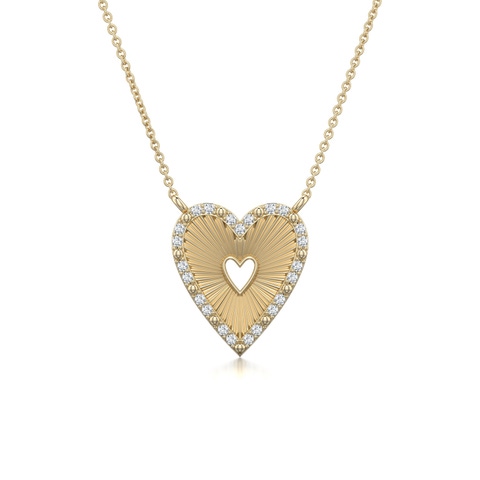 0.9mm GVS2 Diamond Heart-Shaped Fluted Pendant in 18K Yellow Gold - main