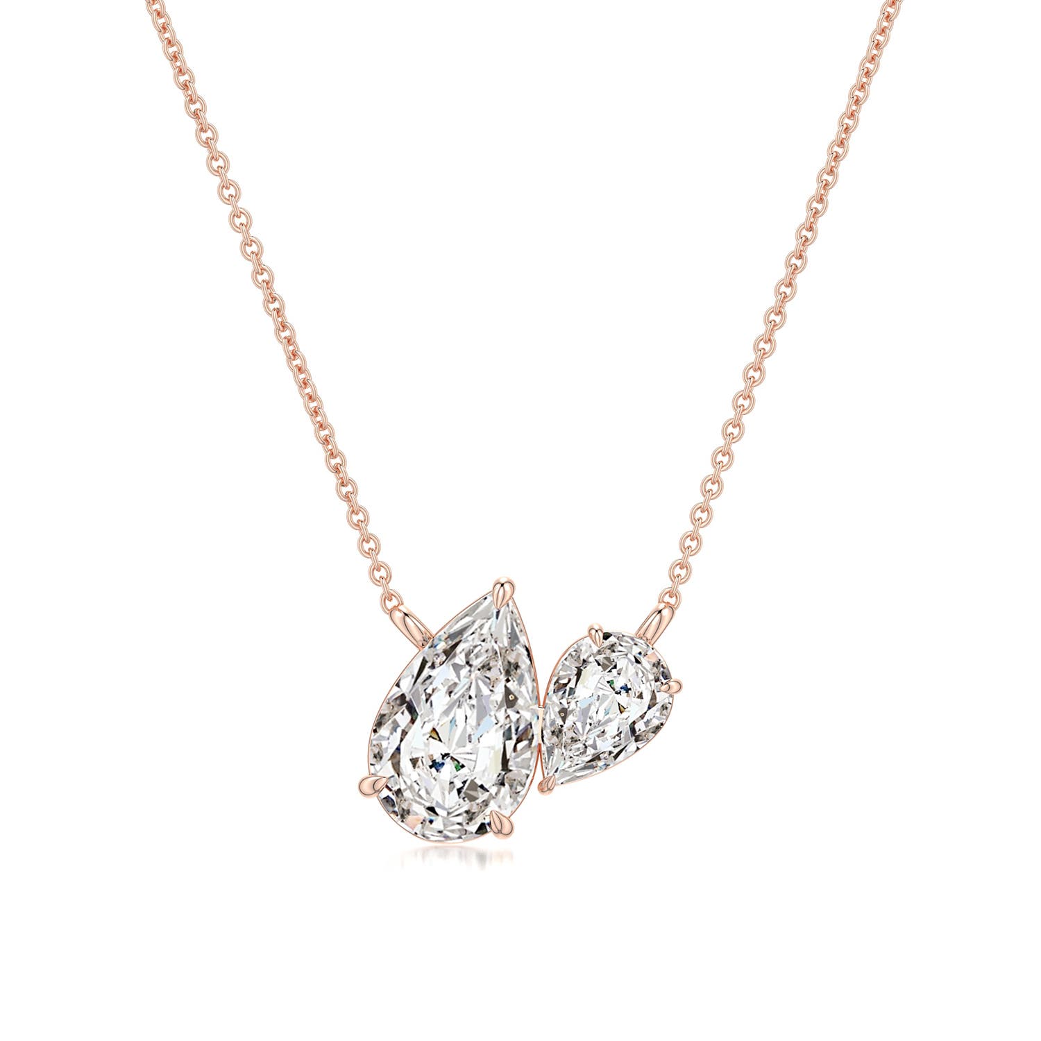 Angara 1.4 CTW Angled Double Pear Diamond Pendant in 14K Rose Gold
