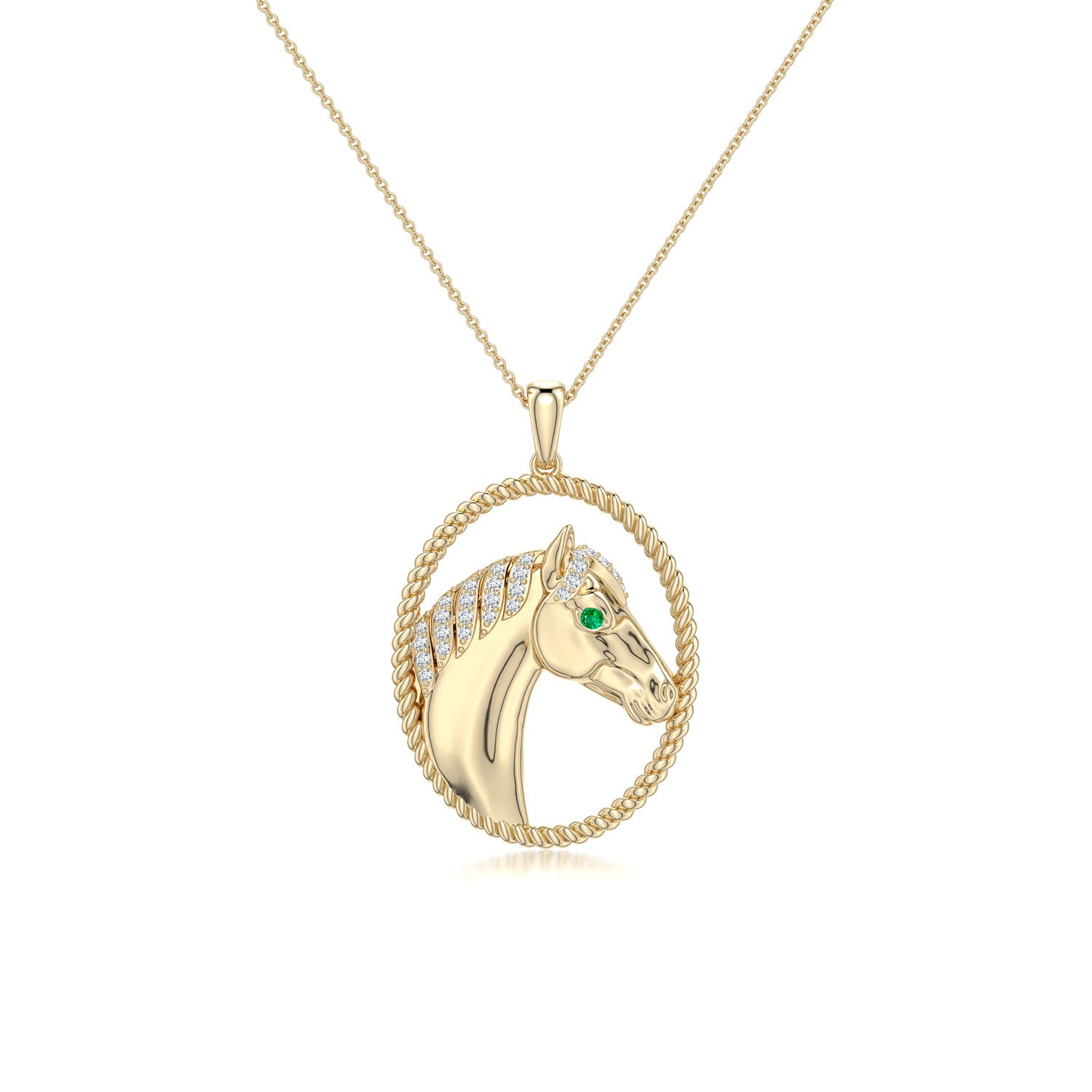 1.5mm AAA Equestria Rope Frame Horse Pendant in Yellow Gold - main