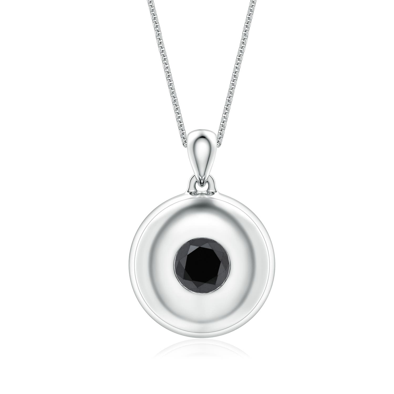 6.5mm AA Round Enhanced Black Diamond Men’s Medallion Pendant With Chain in White Gold