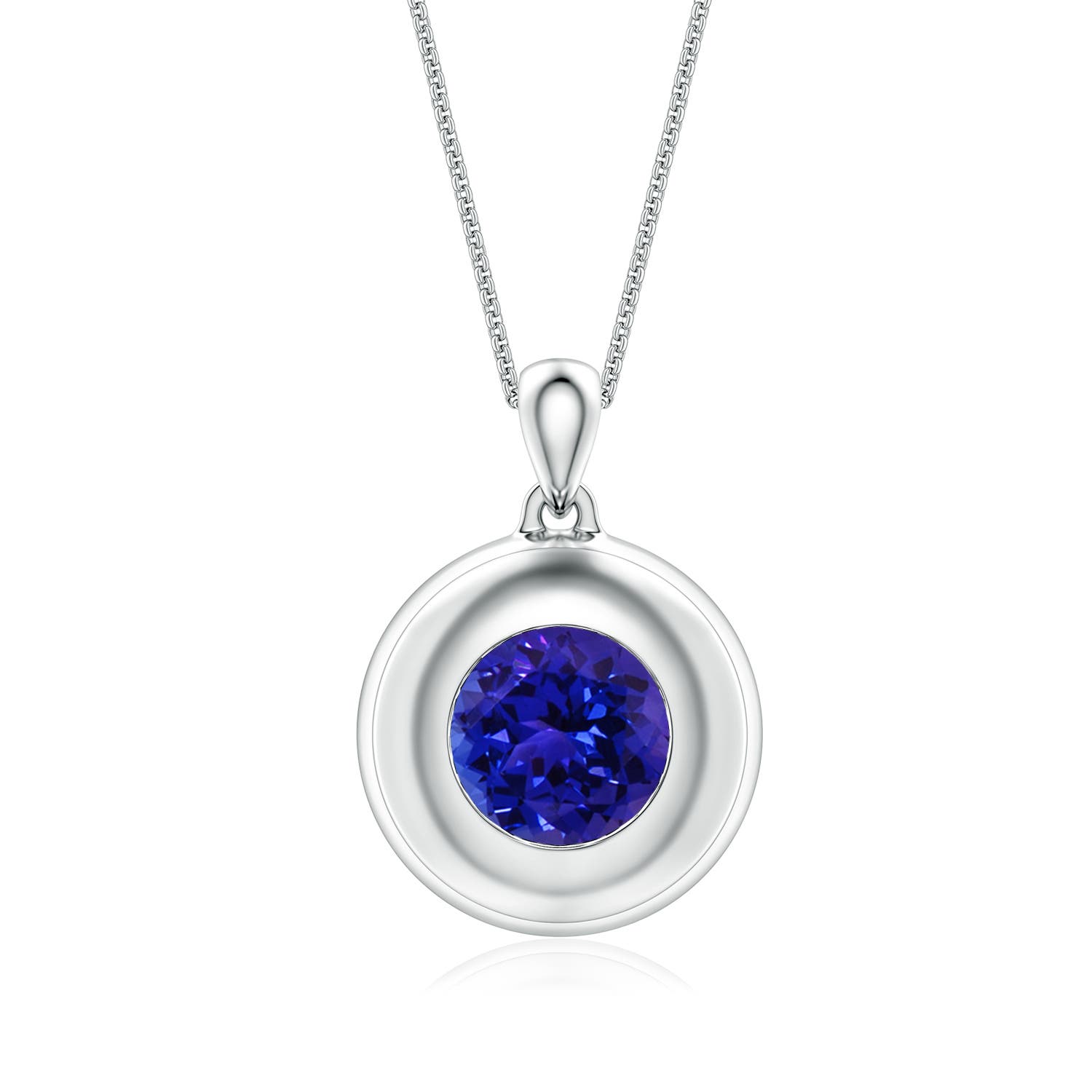 9mm AAAA Round Tanzanite Men’s Medallion Pendant With Chain in White Gold