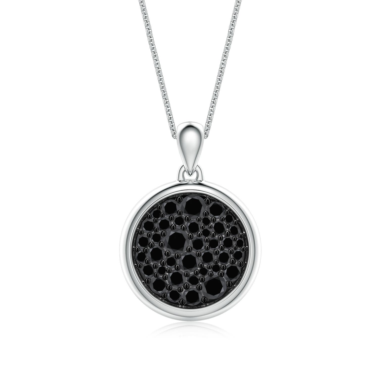 3.2mm AA Pavé-Set Enhanced Black Diamond Men's Round Medallion Pendant With Chain in White Gold