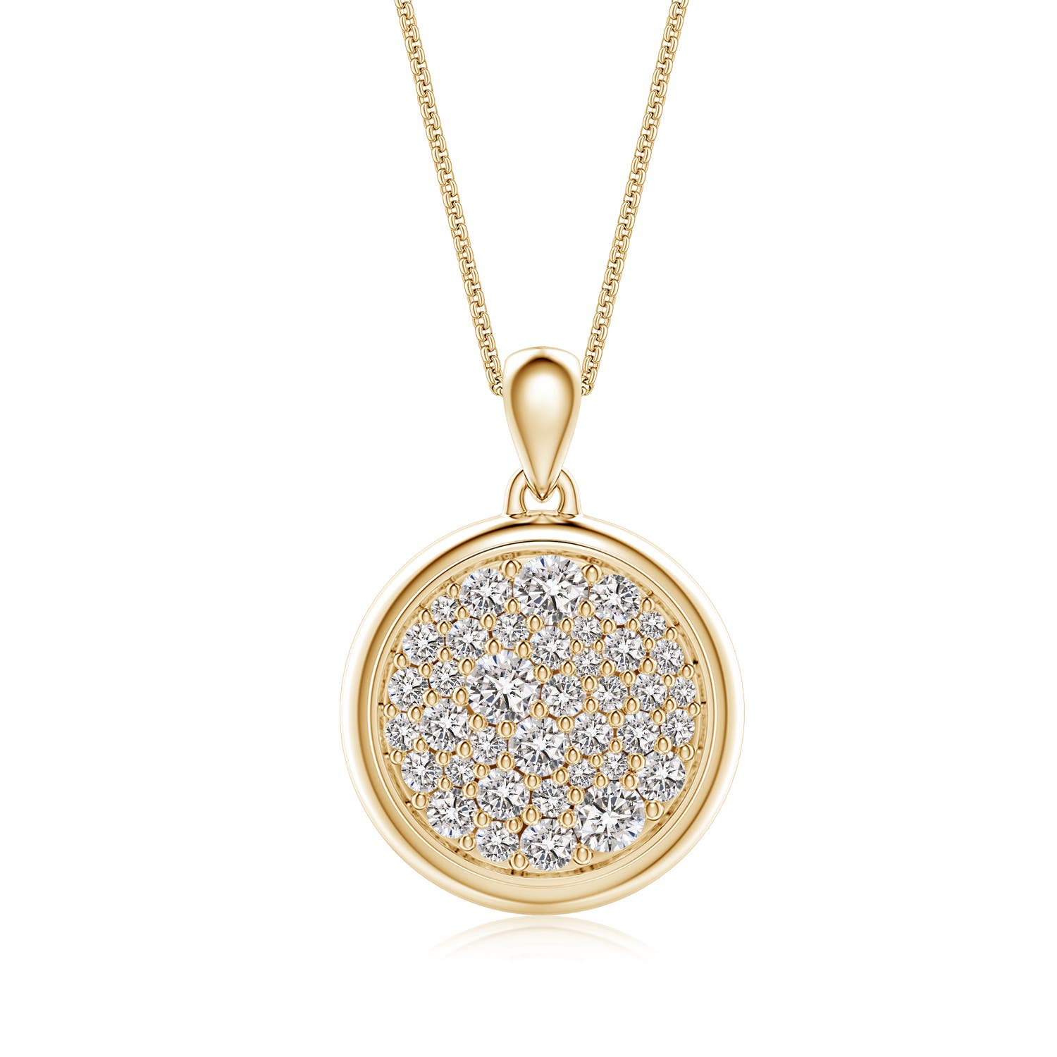3.2mm IJI1I2 Pavé-Set Diamond Men’s Round Medallion Pendant With Chain in Yellow Gold