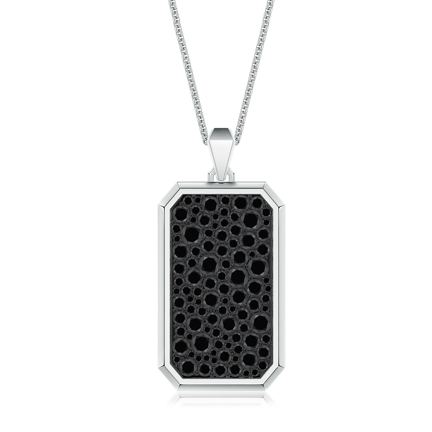 3mm AA Pavé-Set Enhanced Black Diamond Men’s Elongated Octagon Tag Pendant With Chain in White Gold
