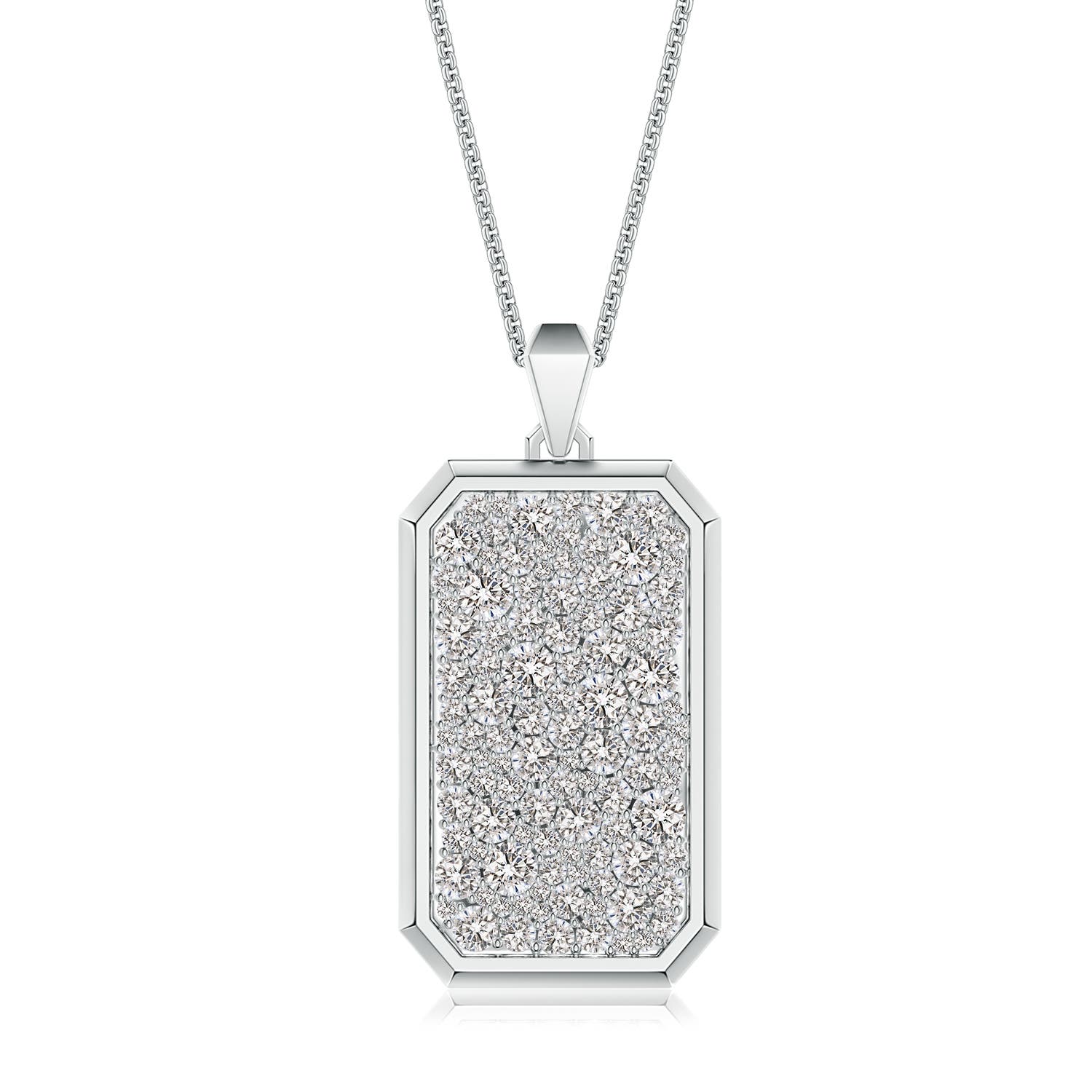 3mm IJI1I2 Pavé-Set Diamond Men’s Elongated Octagon Tag Pendant With Chain in White Gold