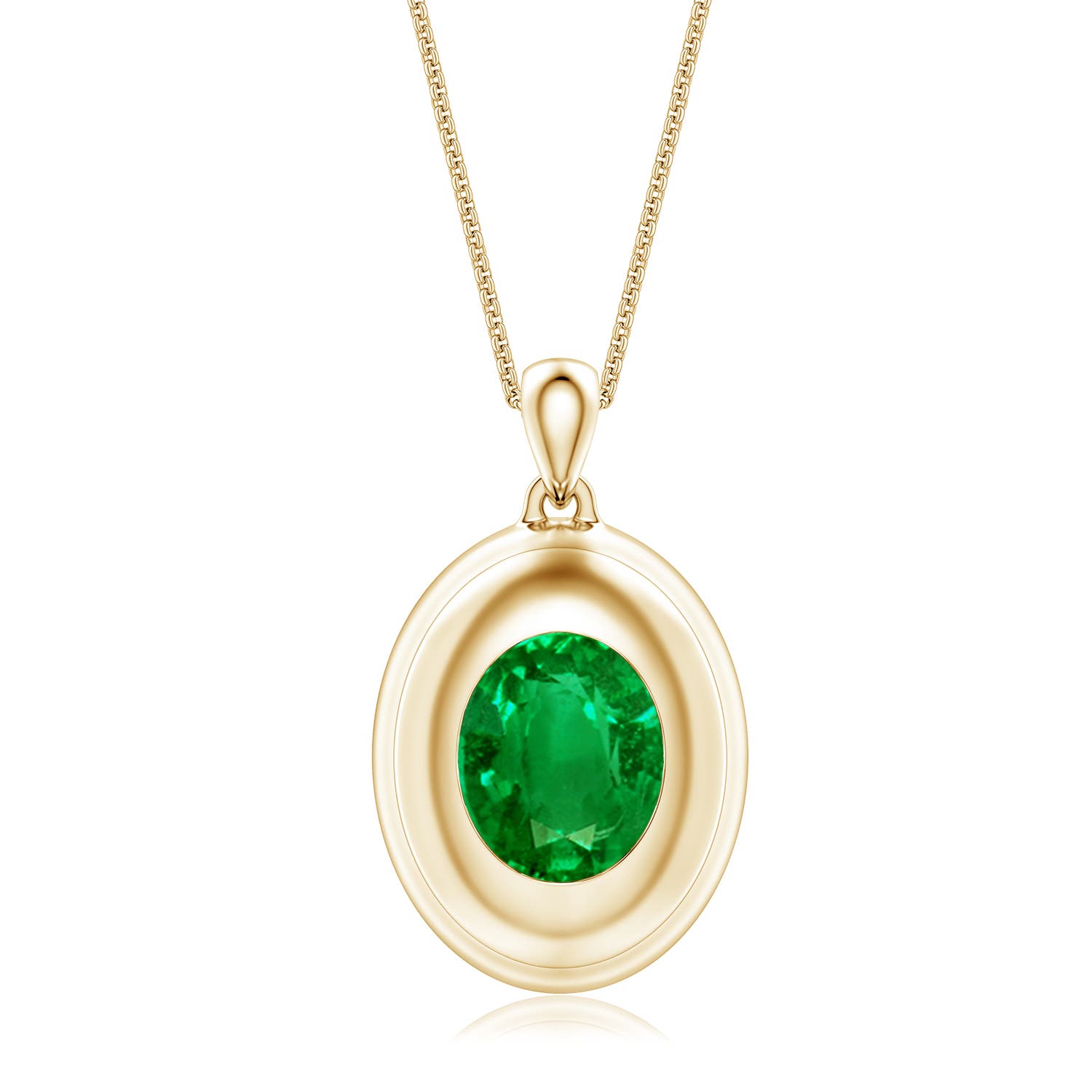 Angara 4.51 CTW Oval Emerald Men’s Medallion Pendant With Chain in 14K Yellow Gold