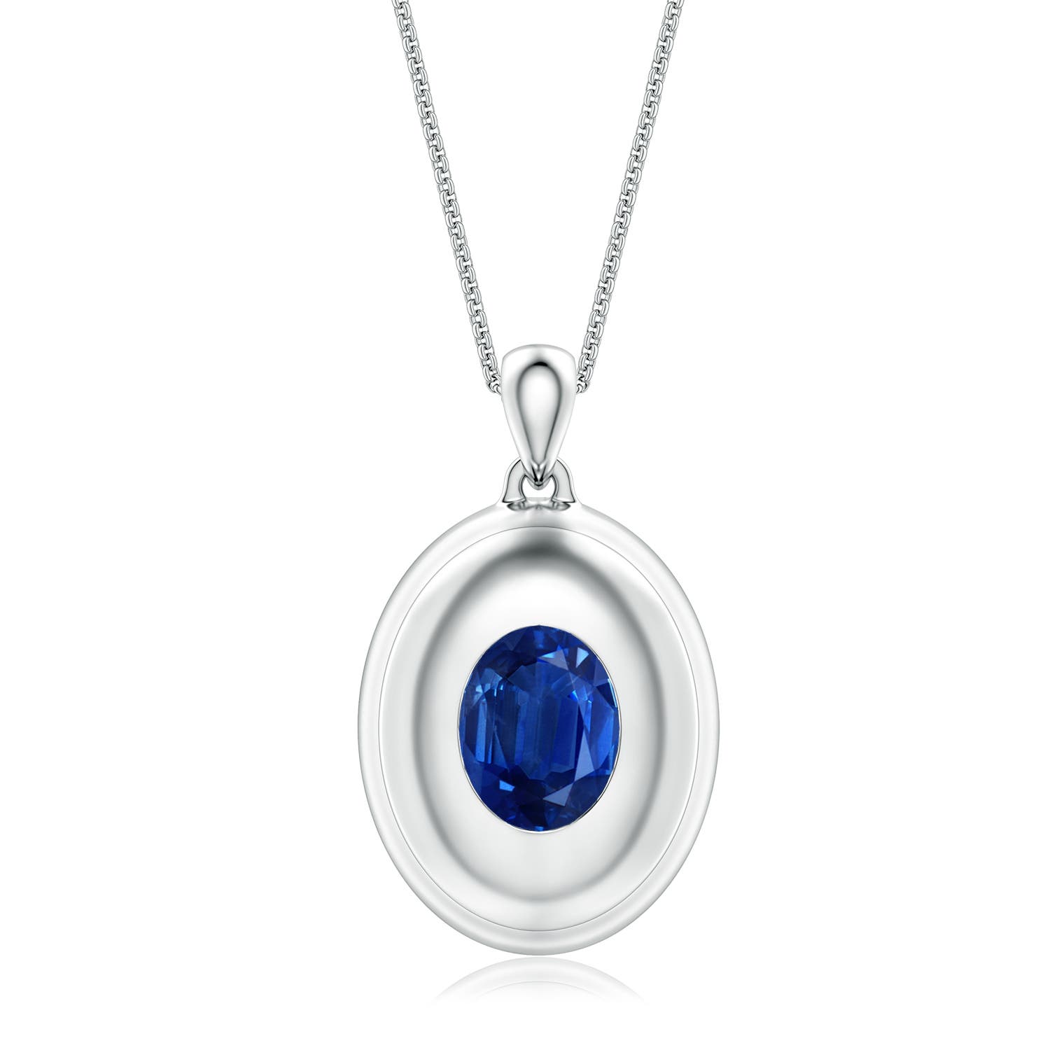 9x7mm AAA Oval Blue Sapphire Men’s Medallion Pendant With Chain in White Gold