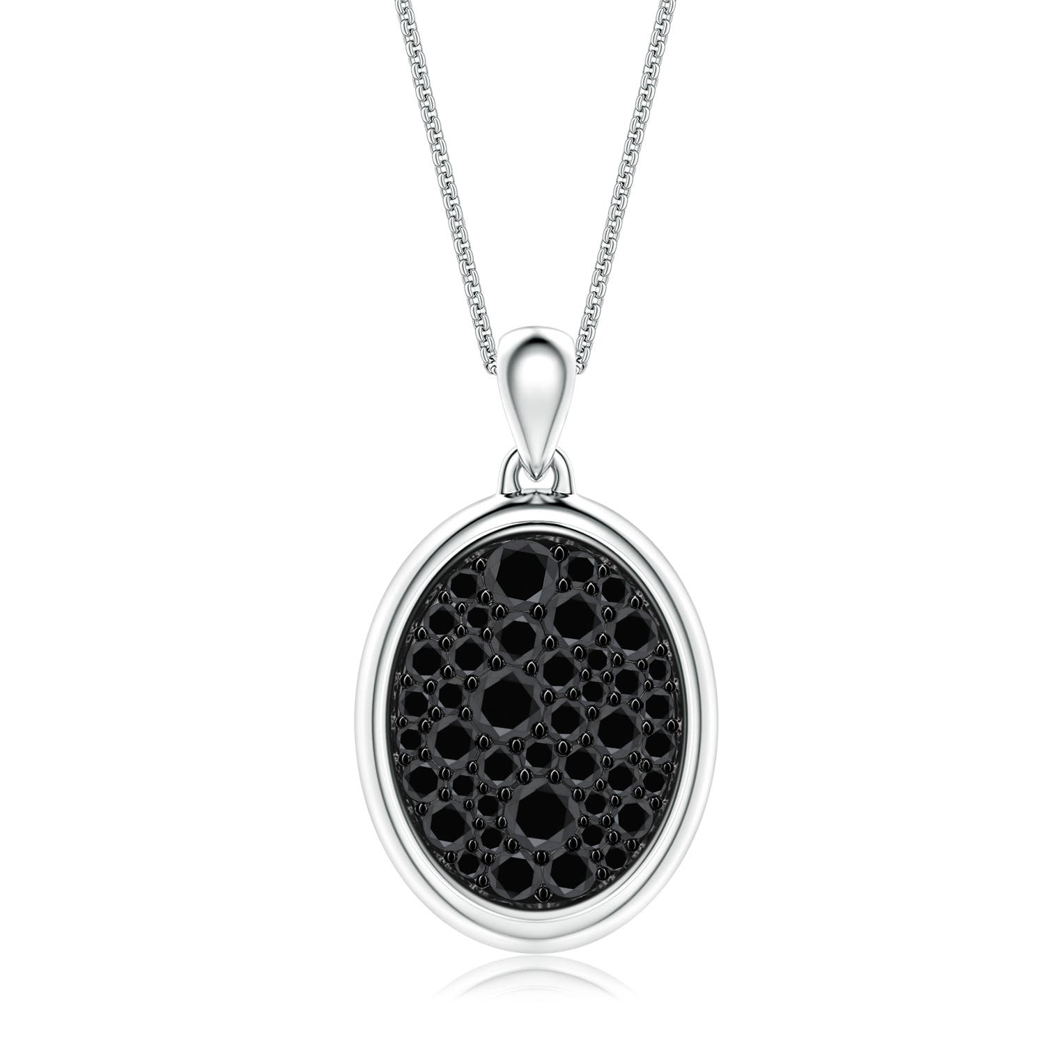 3.2mm AA Pavé-Set Enhanced Black Diamond Men’s Oval Medallion Pendant With Chain in White Gold