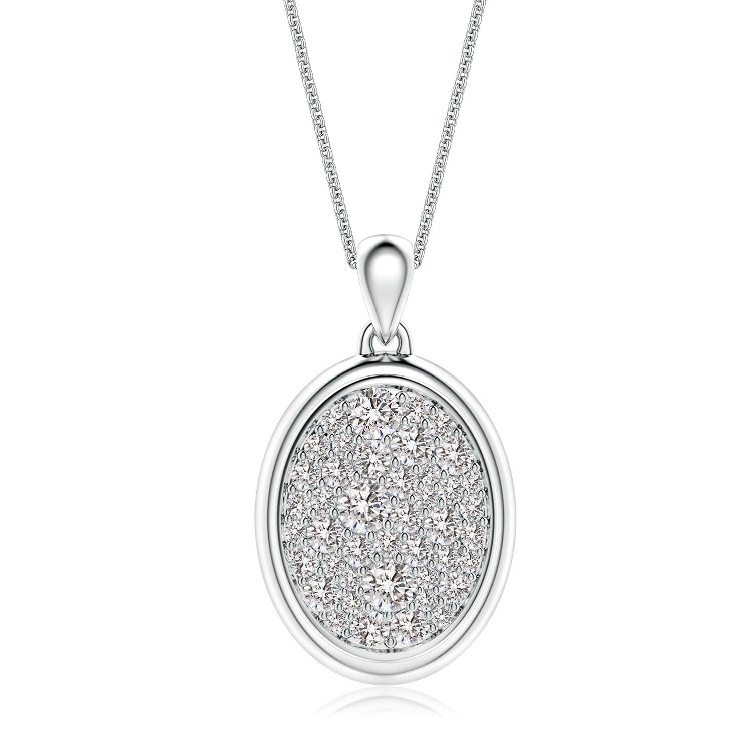 3.2mm IJI1I2 Pavé-Set Diamond Men’s Oval Medallion Pendant With Chain in White Gold