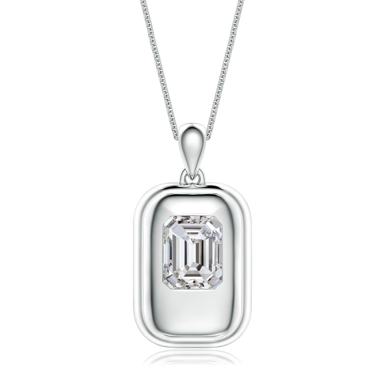 Angara 3.0 CTW Emerald-Cut Diamond Men's Tag Pendant With Chain in 14K White Gold