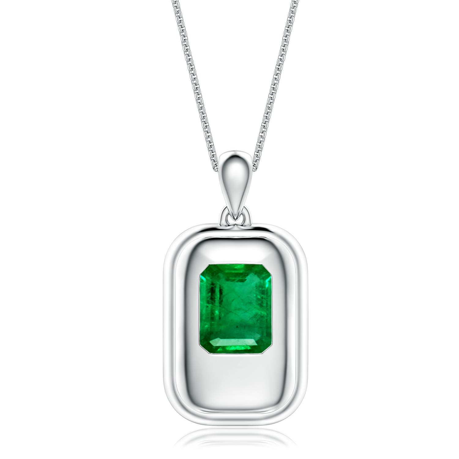 10x8mm AAA Emerald-Cut Emerald Men's Tag Pendant With Chain in S999 Silver