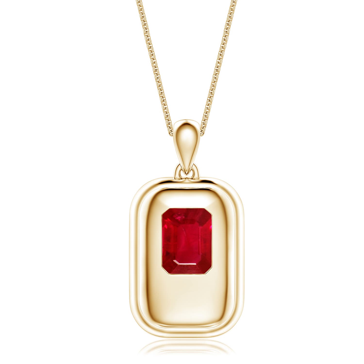 9x7mm AAA Emerald-Cut Ruby Men's Tag Pendant With Chain in Yellow Gold