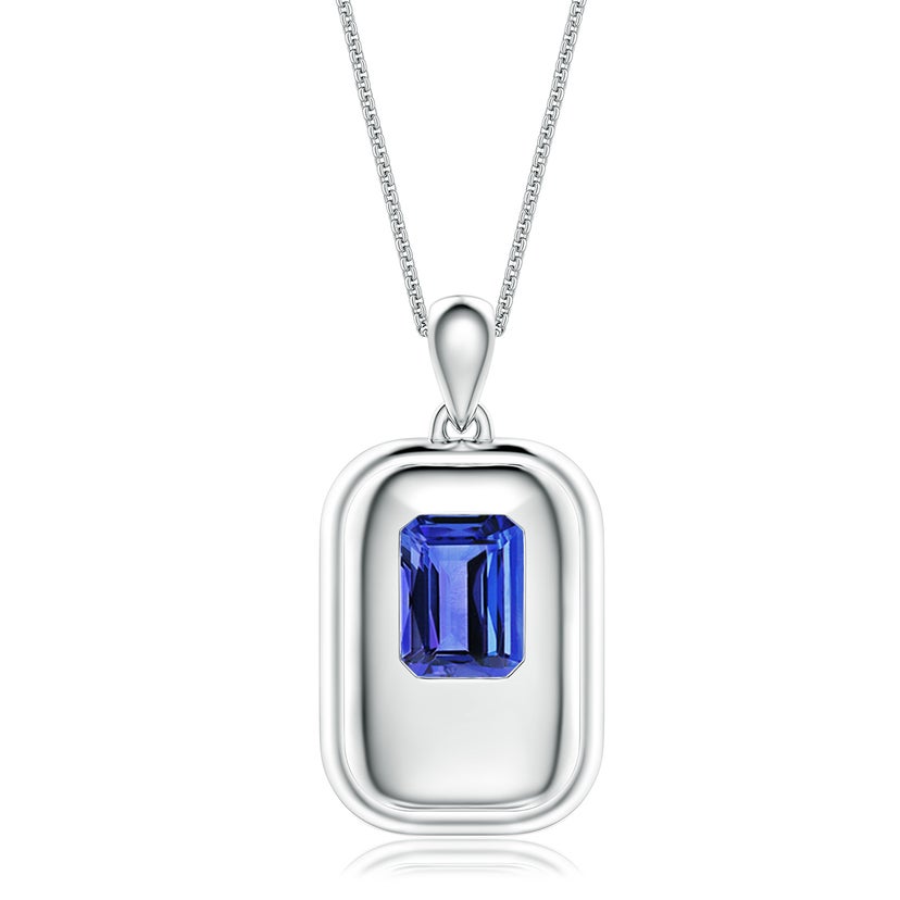 Emerald-Cut Tanzanite Men's Tag Pendant With Chain