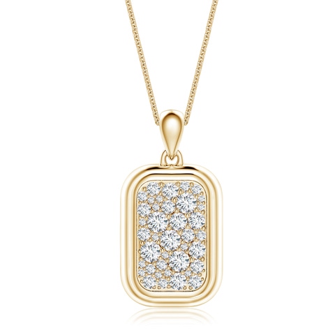 3mm GVS2 Pavé-Set Diamond Men’s Rounded Rectangle Tag Pendant With Chain in Yellow Gold