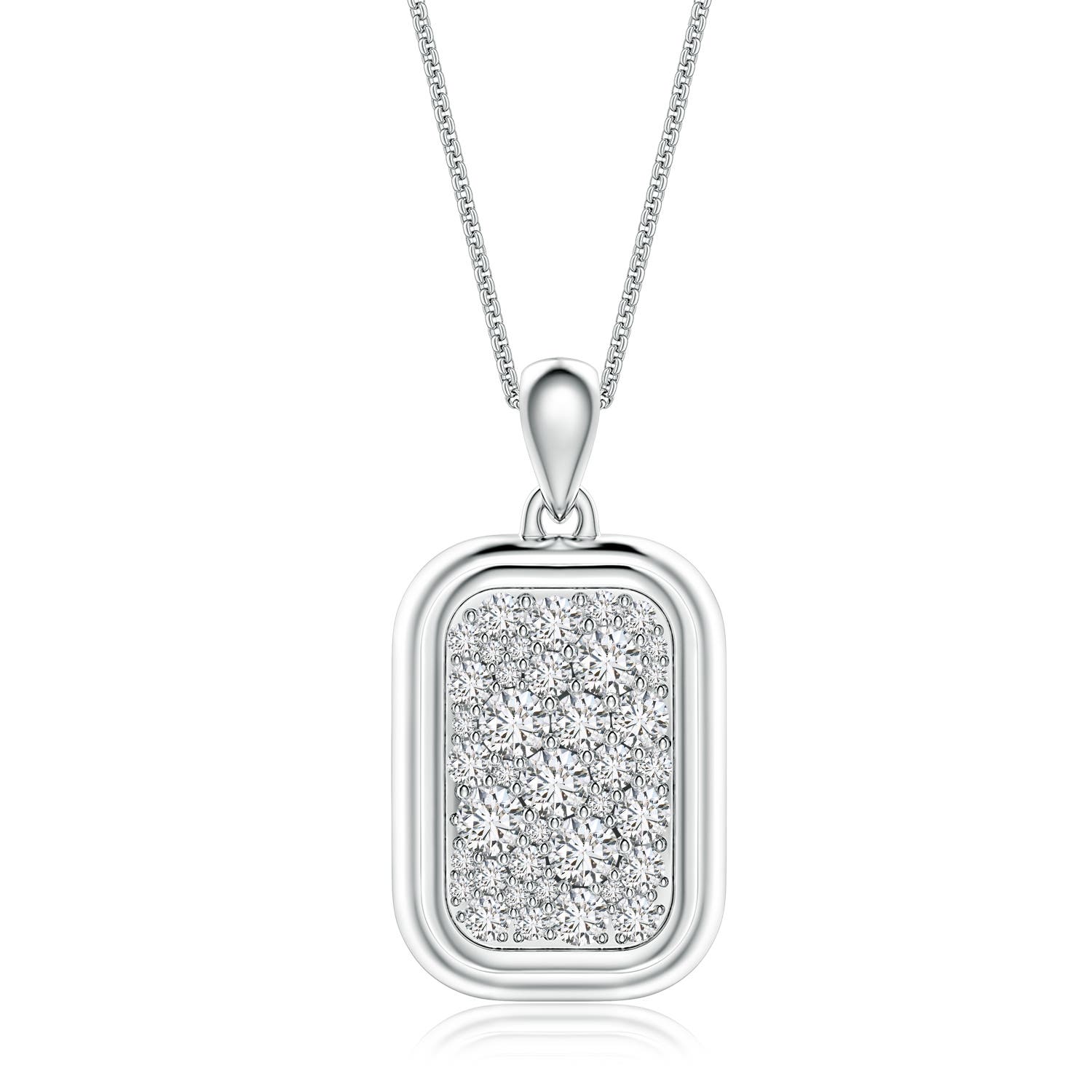 3mm HSI2 Pavé-Set Diamond Men’s Rounded Rectangle Tag Pendant With Chain in White Gold