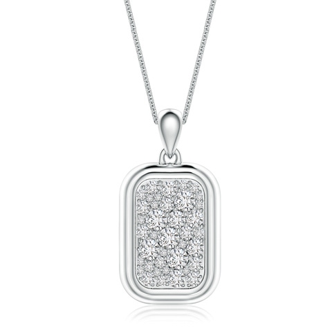 3mm HSI2 Pavé-Set Diamond Men’s Rounded Rectangle Tag Pendant With Chain in White Gold