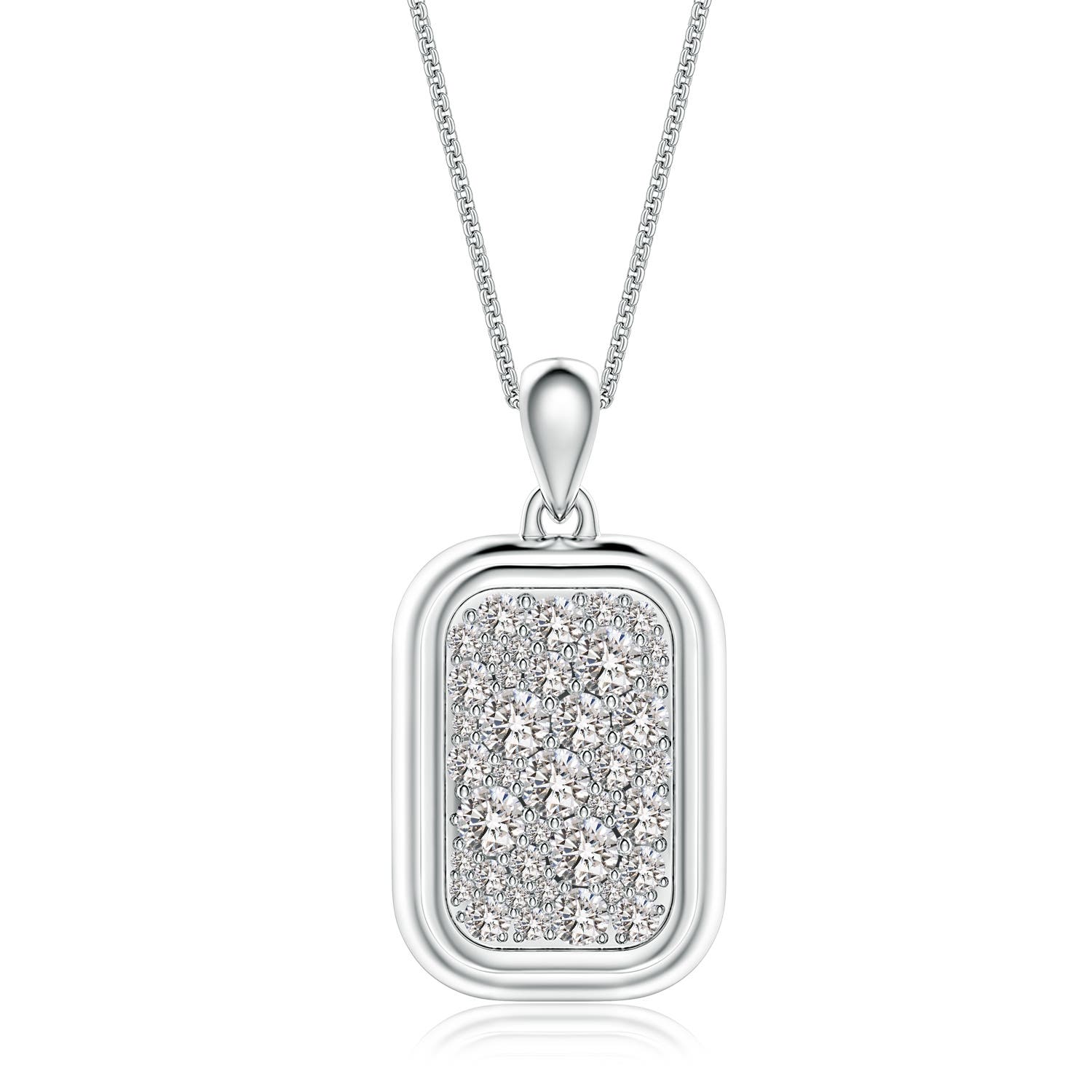3mm IJI1I2 Pavé-Set Diamond Men’s Rounded Rectangle Tag Pendant With Chain in White Gold